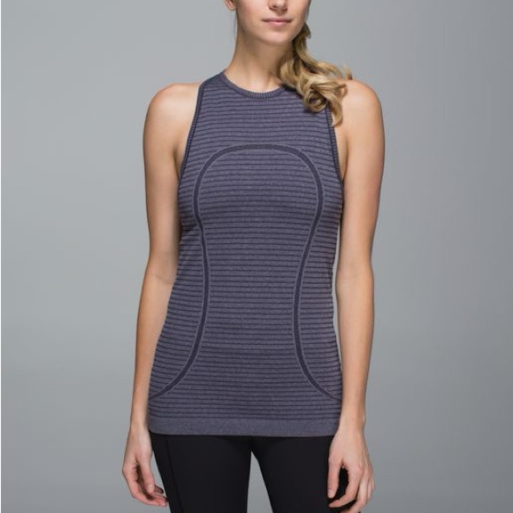 Lululemon Run: Swiftly Tech Tank Rugby Stripe Tonal Heathered Black Grape size 4